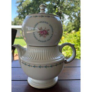 Vintage‎ Porcelain Teapot Floral Design Harmony House Mount Vernon 3 PC